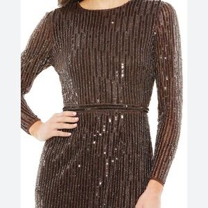 Brown Sequin Long Sleeve Dress